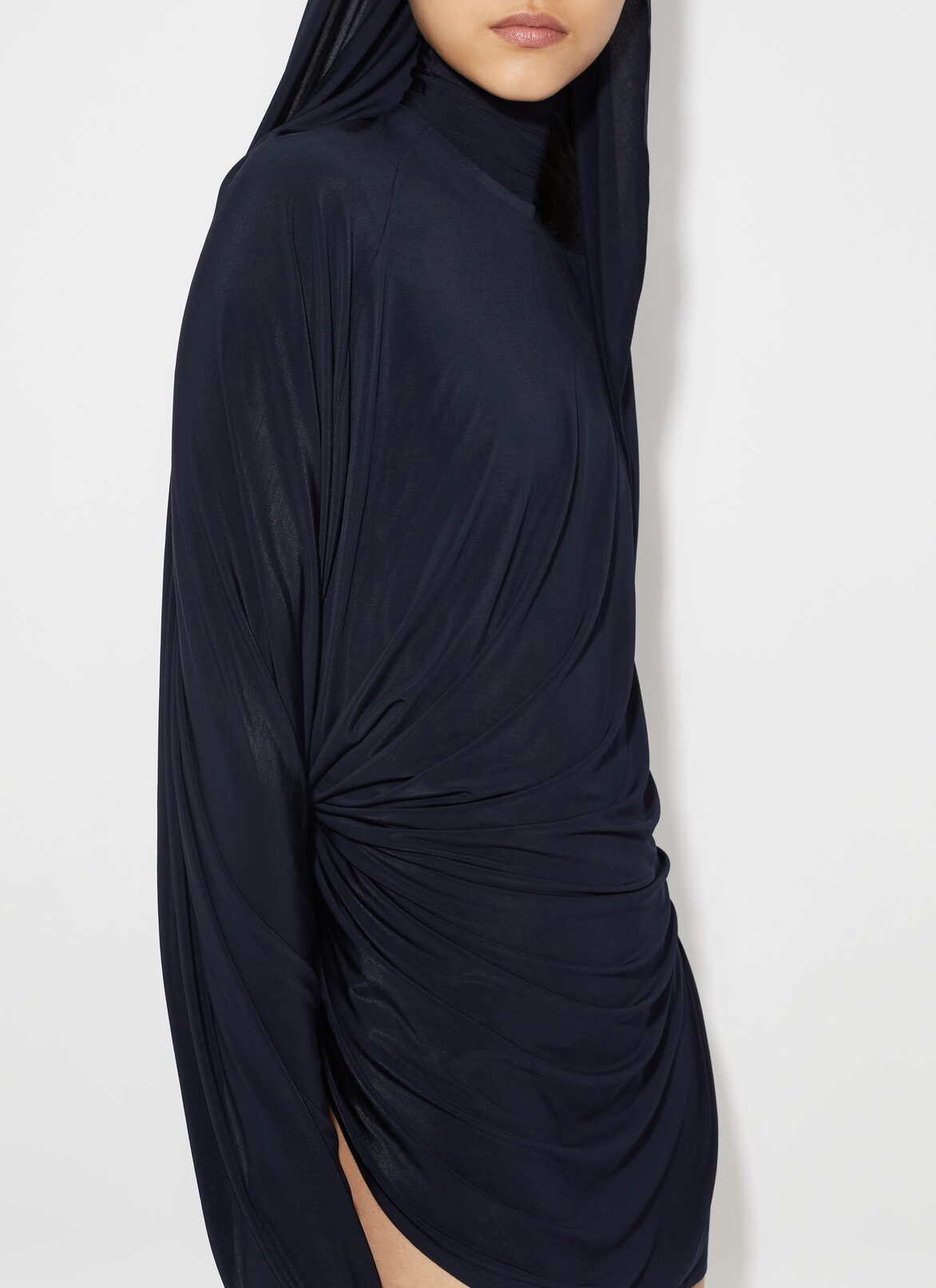 Draped fluid jersey dress ALAÏA BLUE DRAPED FLUID JERSEY DRESS